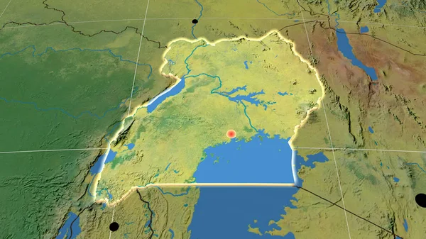 Уганда Экструдировала Топографической Орфографической Карте Столица Административные Границы Безвозмездно — стоковое фото