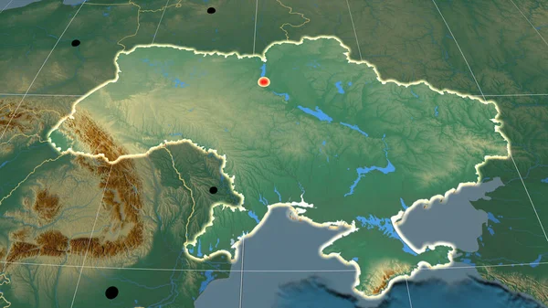 Ukrajina Protáhla Reliéfní Ortografické Mapě Hlavní Město Administrativní Hranice Graticule — Stock fotografie