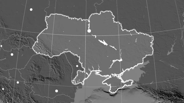 Ukrajna Körvonalazódott Kétszintű Ortográfiai Térképen Tőke Közigazgatási Határok Térítésmentesen — Stock Fotó