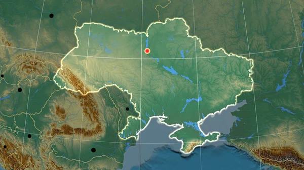 Ucrania Esbozó Mapa Ortográfico Relieve Capital Fronteras Administrativas Graticule —  Fotos de Stock