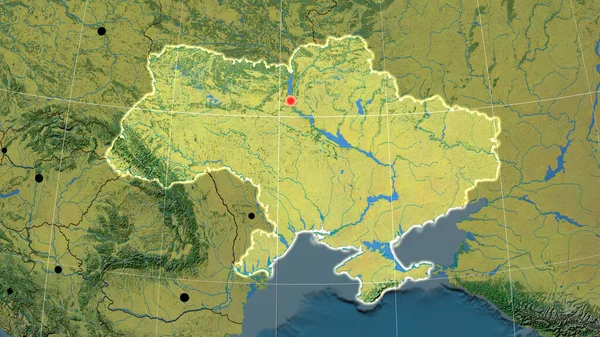 Ukraine Outlined Topographic Orthographic Map Capital Administrative Borders Graticule — Stock Photo, Image