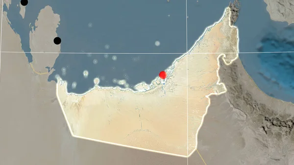 Birleşik Arap Emirlikleri Uydu Ortografik Haritasında Ana Hatlarıyla Belirtilmiştir Sermaye — Stok fotoğraf