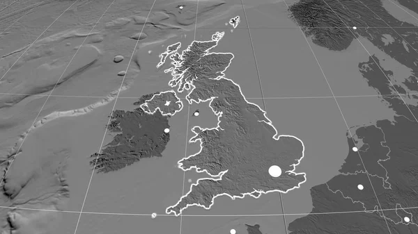 Reino Unido Extruido Mapa Ortográfico Bilevel Capital Fronteras Administrativas Graticule — Foto de Stock