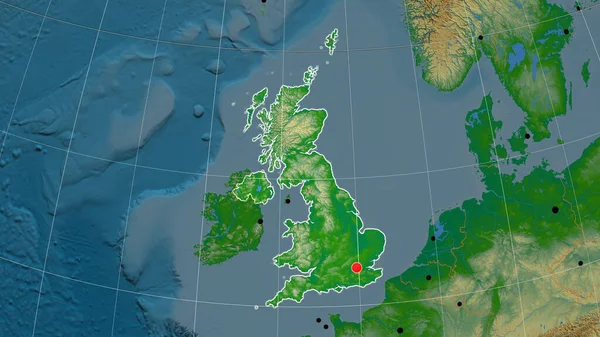 Reino Unido Delineou Mapa Físico Ortográfico Capital Fronteiras Administrativas Gratificação — Fotografia de Stock