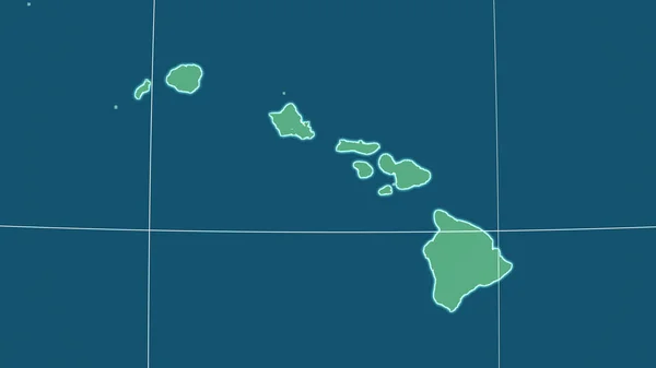 Hawaii Delineato Sulla Mappa Ortografica Amministrativa Capitale Frontiere Amministrative Graticole — Foto Stock