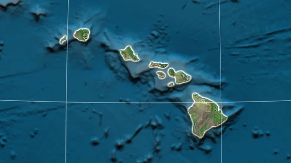 ハワイは 衛星の正書法地図について概説しました 行政上の国境及び重商 — ストック写真