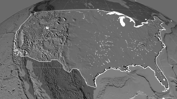 Continente Dos Estados Unidos Extrudiu Mapa Ortográfico Bilevel Capital Fronteiras — Fotografia de Stock