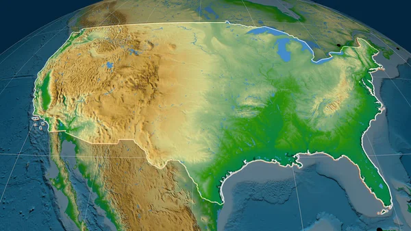 Continente Norte Americano Extrudiu Mapa Físico Ortográfico Capital Fronteiras Administrativas — Fotografia de Stock