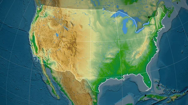United States Mainland Bosquejado Mapa Ortográfico Físico Capital Fronteras Administrativas — Foto de Stock