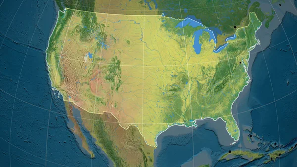 Topografické Ortografické Mapě Jsou Vyznačeny Údaje Pevniny Spojených Států Hlavní — Stock fotografie