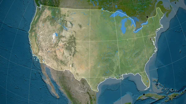 Estados Unidos Continente Esbozado Mapa Ortográfico Por Satélite Capital Fronteras —  Fotos de Stock