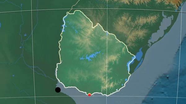 ウルグアイは救援正書法地図について概説した 行政上の国境及び重商 — ストック写真