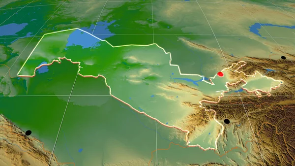 Özbekistan Fiziksel Ortografik Haritada Çıktı Sermaye Idari Sınırlar Memnuniyet — Stok fotoğraf