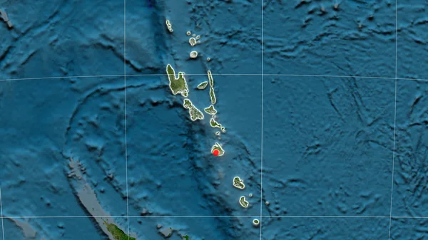 Vanuatu Esbozado Mapa Ortográfico Por Satélite Capital Fronteras Administrativas Graticule — Foto de Stock