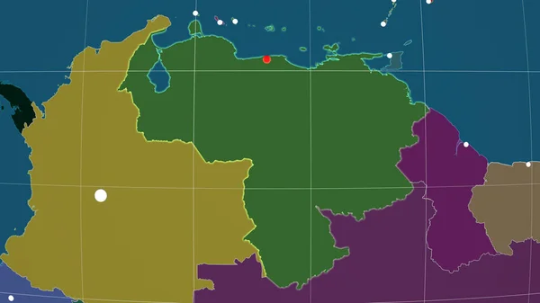 Venezuela Vázolta Közigazgatási Ortográfiai Térképen Tőke Közigazgatási Határok Térítésmentesen — Stock Fotó