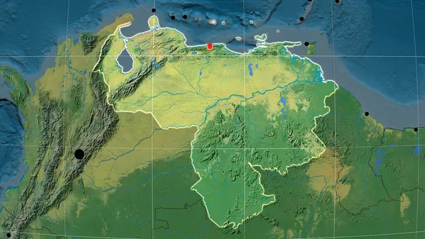 Venezuela Delineato Sulla Mappa Ortografica Topografica Capitale Frontiere Amministrative Graticole — Foto Stock
