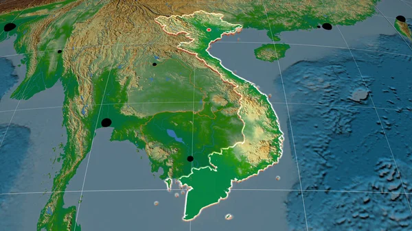 Вьетнам Экструдировал Физическую Орфографическую Карту Столица Административные Границы Безвозмездно — стоковое фото