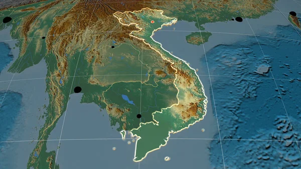 Vietname Extrudiu Mapa Ortográfico Alívio Capital Fronteiras Administrativas Gratificação — Fotografia de Stock