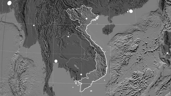 Vietnam Describe Mapa Ortográfico Bilevel Capital Fronteras Administrativas Graticule — Foto de Stock