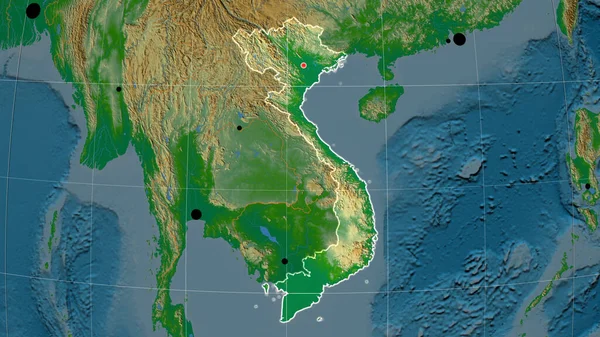 越南在物理正写法地图上做了概述 行政边界和满足E — 图库照片