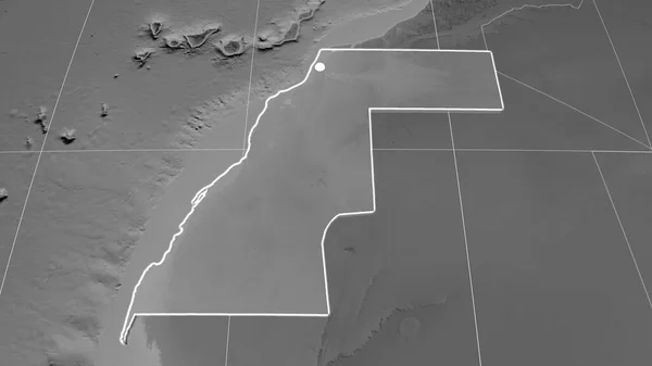 Western Sahara Extruded Grayscale Orthographic Map Capital Administrative Borders Graticule — Stock Photo, Image