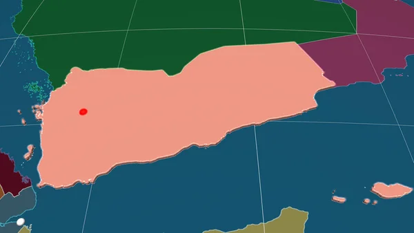 Yemen Estruso Sulla Mappa Ortografica Amministrativa Capitale Frontiere Amministrative Graticole — Foto Stock