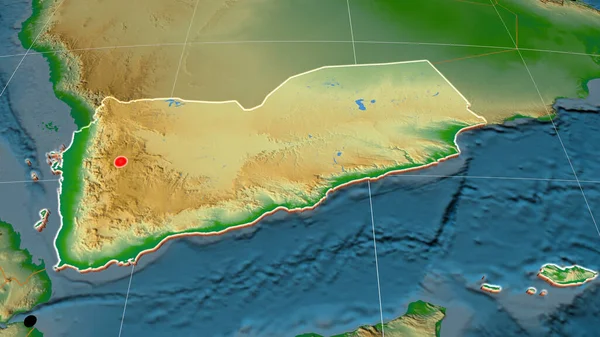 Jemen Geëxtrudeerd Fysieke Orthografische Kaart Kapitaal Administratieve Grenzen Graticule — Stockfoto