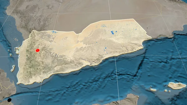 Yemen Extruido Mapa Ortográfico Por Satélite Capital Fronteras Administrativas Graticule —  Fotos de Stock