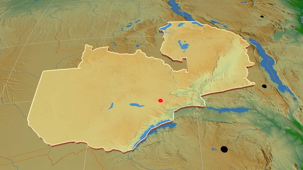 Zambiya Fiziksel Ortografik Haritada Çıktı Sermaye Idari Sınırlar Memnuniyet — Stok fotoğraf