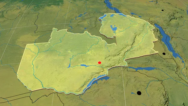 Ζάμπια Εξωθημένη Στον Τοπογραφικό Ορθογραφικό Χάρτη Κεφάλαιο Διοικητικά Σύνορα Και — Φωτογραφία Αρχείου