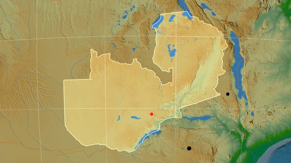 Zambia Outlined Physical Orthographic Map Capital Administrative Borders Graticule — Stock Photo, Image