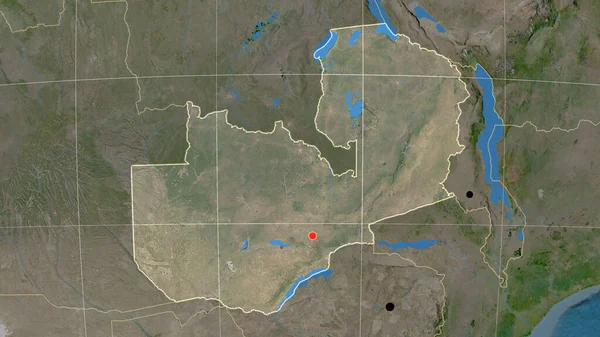 Zâmbia Delineado Mapa Ortográfico Satélite Capital Fronteiras Administrativas Gratificação — Fotografia de Stock