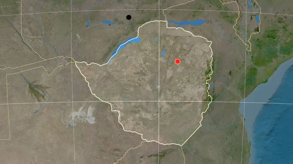 Zimbabwe Delineato Sulla Mappa Ortografica Satellitare Capitale Frontiere Amministrative Graticole — Foto Stock