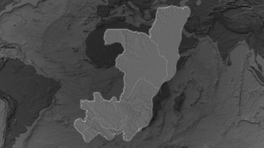 Kongo Cumhuriyeti çevresinin karanlık arka planında büyüyüp parladı. Çift seviyeli çarpık yükseklik haritası