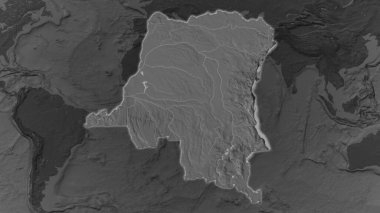 Demokratik Kongo Cumhuriyeti çevresinin karanlık arka planında büyüyüp parladı. Çift seviyeli çarpık yükseklik haritası