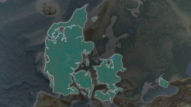 Danimarka çevresinin koyu bir arka planında büyümüş ve parıldamıştır. Yardım haritası