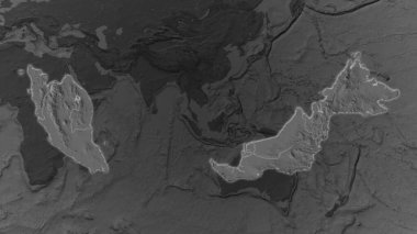 Malezya bölgesi, çevrelerinin koyu bir arka planında büyüyüp parlıyordu. Çift seviyeli çarpık yükseklik haritası