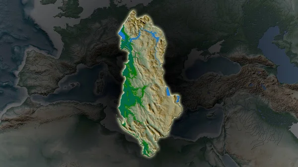 Территория Албании Увеличилась Светилась Темном Фоне Своего Окружения Основные Характеристики — стоковое фото
