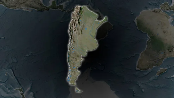 在其周围环境的暗淡背景下 阿根廷的面积扩大了 而且发亮了 卫星图像 — 图库照片