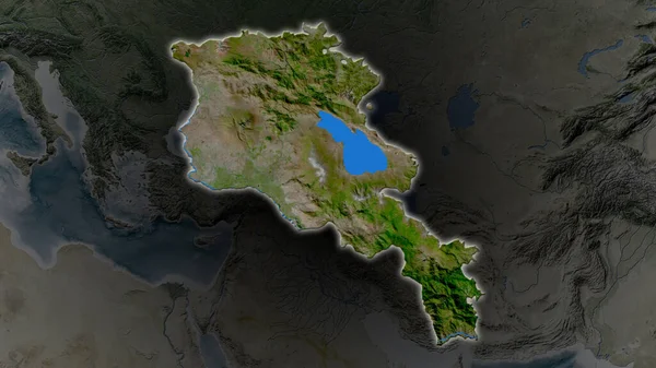 亚美尼亚地区在其周围环境黑暗的背景下扩大了 变得明亮起来 卫星图像 — 图库照片