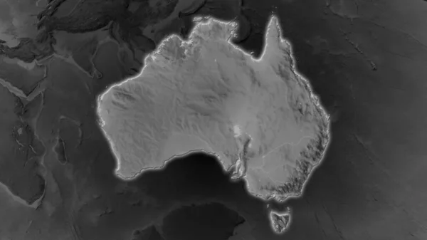 Australia Area Enlarged Glowed Darkened Background Its Surroundings Grayscale Bumped — Stock Photo, Image