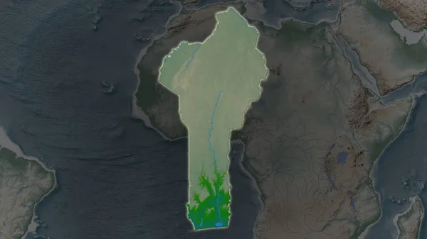 ベニンエリアは拡大し その周囲の暗い背景に成長しました 主な物理的景観の特徴 — ストック写真