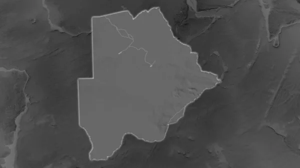 Botsuana Área Ampliada Brilhou Fundo Escuro Seus Arredores Mapa Elevação — Fotografia de Stock