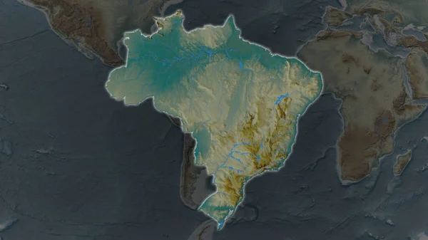 Área Brasil Agrandó Brilló Sobre Fondo Oscuro Sus Alrededores Mapa — Foto de Stock