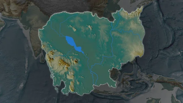 Área Camboya Agrandó Brilló Sobre Fondo Oscuro Sus Alrededores Mapa — Foto de Stock