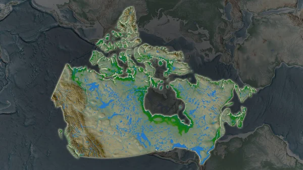 Canada Gebied Uitgebreid Gloeide Een Donkere Achtergrond Van Zijn Omgeving — Stockfoto