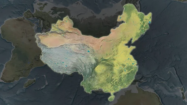 China Área Ampliada Brilhou Fundo Escurecido Seus Arredores Mapa Topográfico — Fotografia de Stock