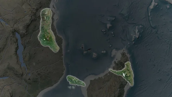 Район Коморських Островів Розширився Засвітився Темному Тлі Його Околиць Супутникові — стокове фото