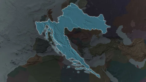 Croácia Área Ampliada Brilhou Fundo Escurecido Seus Arredores Mapa Colorido — Fotografia de Stock