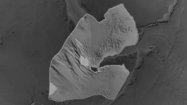 ジブチ地域は その周囲の暗い背景に拡大し 拡大しました グレースケール衝突高度マップ — ストック写真